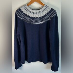 Rorie Whelan Men's Sweater Size L Navy Lambswool Fair Isle Ski Nordic Crew Neck